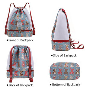 Womens Drawstring Bag Large Wet and Dry Separation Backpack-Tree