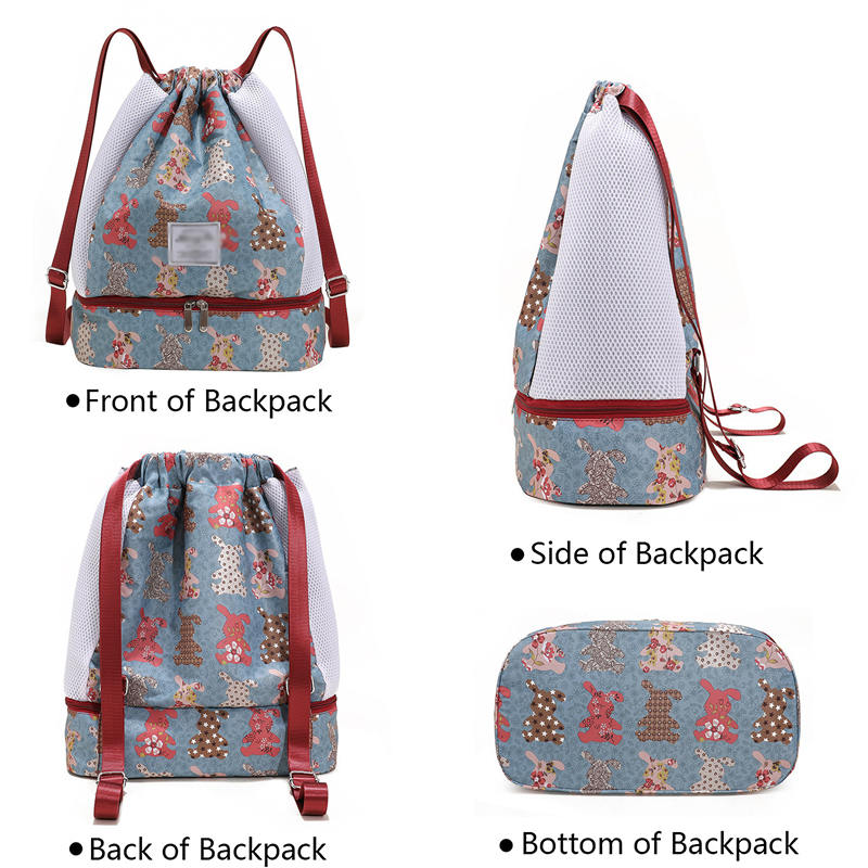 Womens Drawstring Bag Large Wet and Dry Separation Backpack-Tree