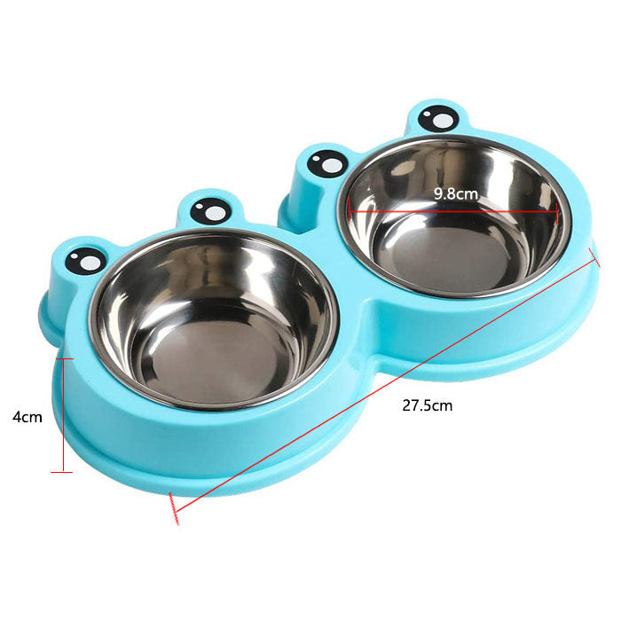 Double Dog Cat Bowls Cute Modeling No-Slip Stainless Steel Pet Bowls-Blue