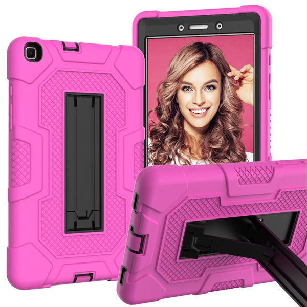B3 Robot Tablet Case Silicone Shockproof Protective Stand Cover For Samsung Galaxy Tab A 8.0 T290/T295(2019)-RoseRed&Black