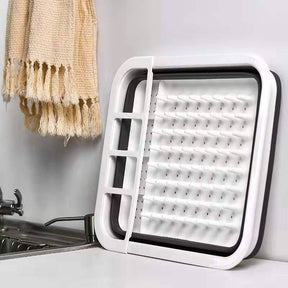Collapsible Dish Drainer with Drainer Board Space Saving Kitchen Storage Tray -Gray