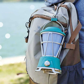 LED Camping Lantern with Flame Effect 2 Lighting Modes for Emergency Hiking Fishing-Green