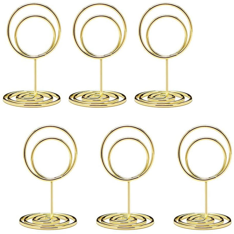 20 Pieces Mini Place Card Holders Table Number Stand Table Card Holder Wire Table Picture Photo Holder-Gold-ring Shaped