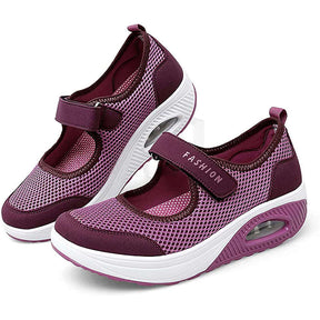 Women Casual Air Cushion Sneakers Velcro Mary Jane Shoes-Rose Red