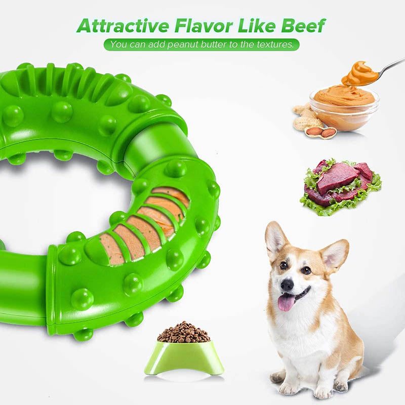 Dog Chew Toys Circle Non-Toxic Natural Rubber Durable Puppy Molar Toy-Green