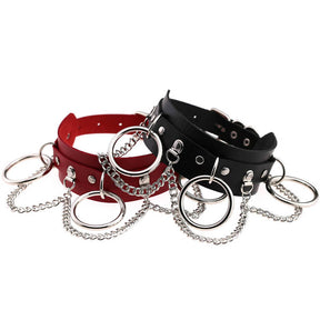 Pu Leather Choker with Black Punk Rock Rivet Collar-Red