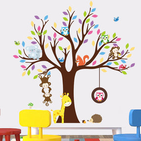 Removable Creative Brown Tree Cartoon Monkey Owls Koala Home Art Decor Wall Stickers for Kids Room