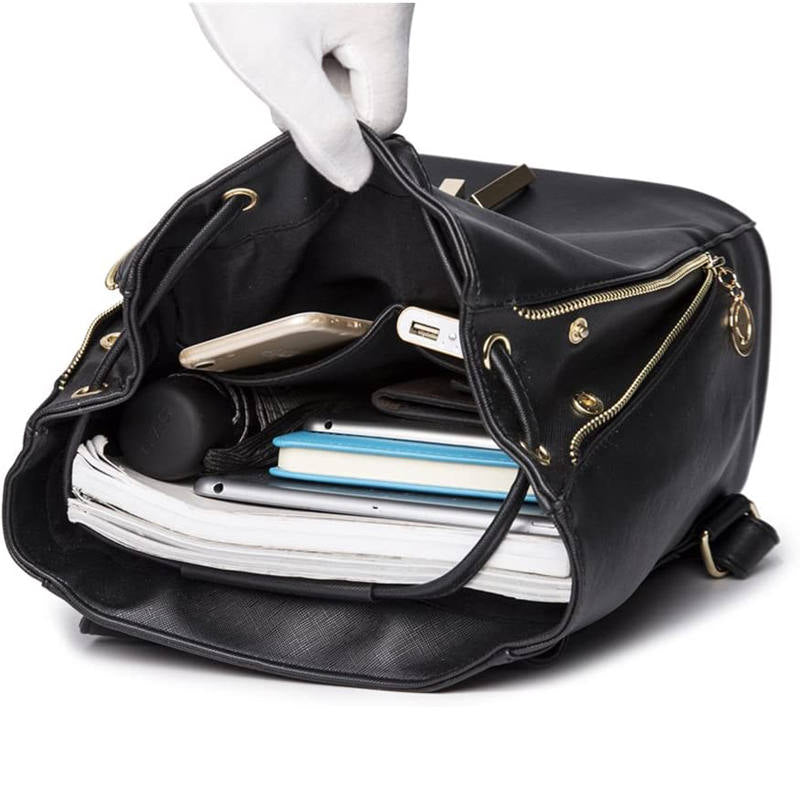 Fashion PU Leather Women Backpack Anti-theft Travel Bag-White