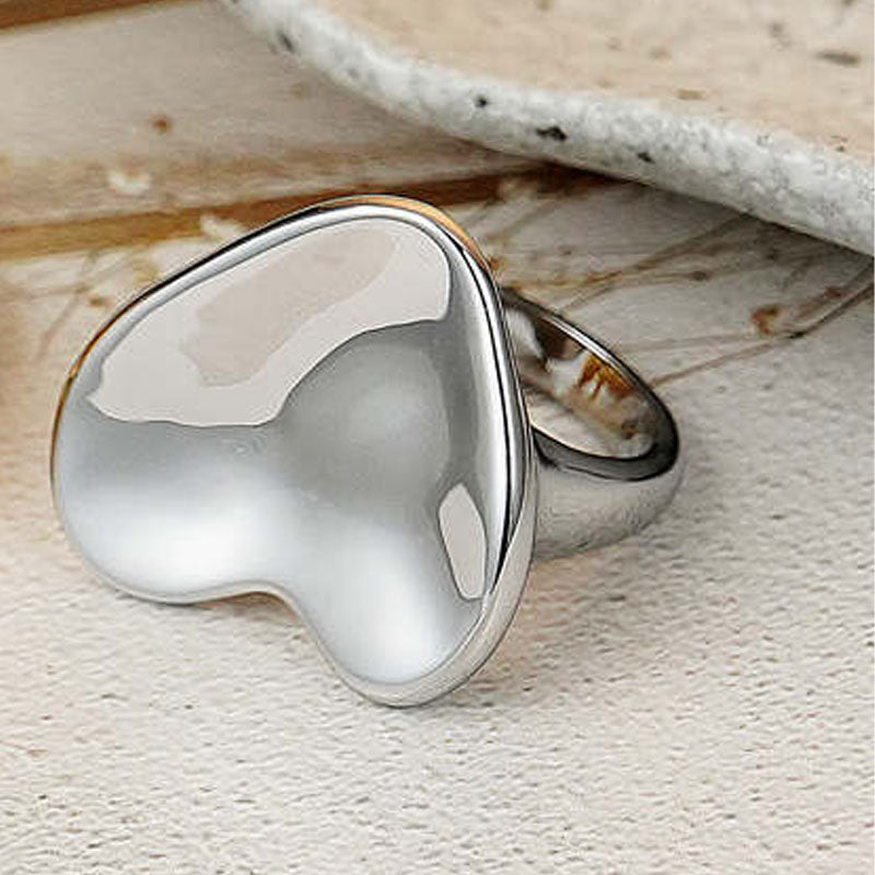 Fashion All-match Glossy Heart Ring-Silver