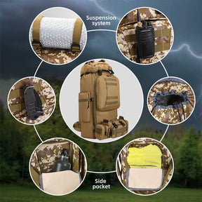 80L Waterproof 2-in-1 Detachable Backpack for Camping-Khaki