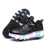 Kids LED Roller Skates Fashion Sneakers with Double Wheel-E67-Black