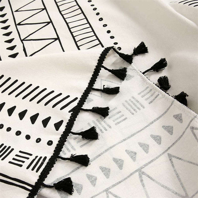 2 Panels Cotton Linen Semi Blackout Grommet Curtains with Tassels-3Black