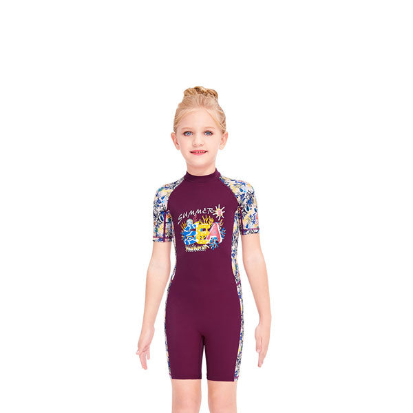 Adore Girls Summer Sunscreen One-piece Short-sleeved Quick-drying Swimsuit-M150313K-Purple