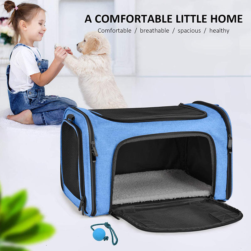 Pet Travel Bag for Small Medium Cats Dogs Puppies Soft Sided Collapsible Puppy Carrier-Blue