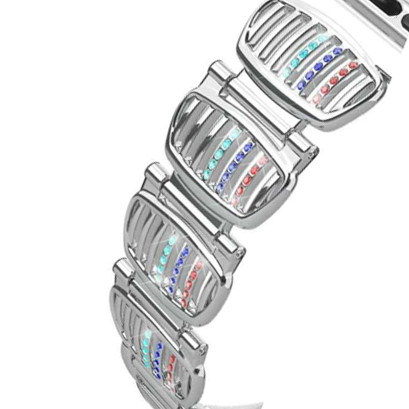 BM White Diamond + Color Diamond Apple Watch Band Stainless Steel Wristbands for Apple IWatch Series 1/2/3/4/5/6/SE For Women-Silver