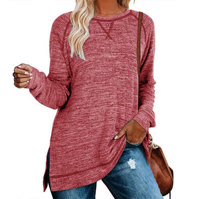 Womens Fall Crewneck Tunic Tops Loose Long Sleeve-Red