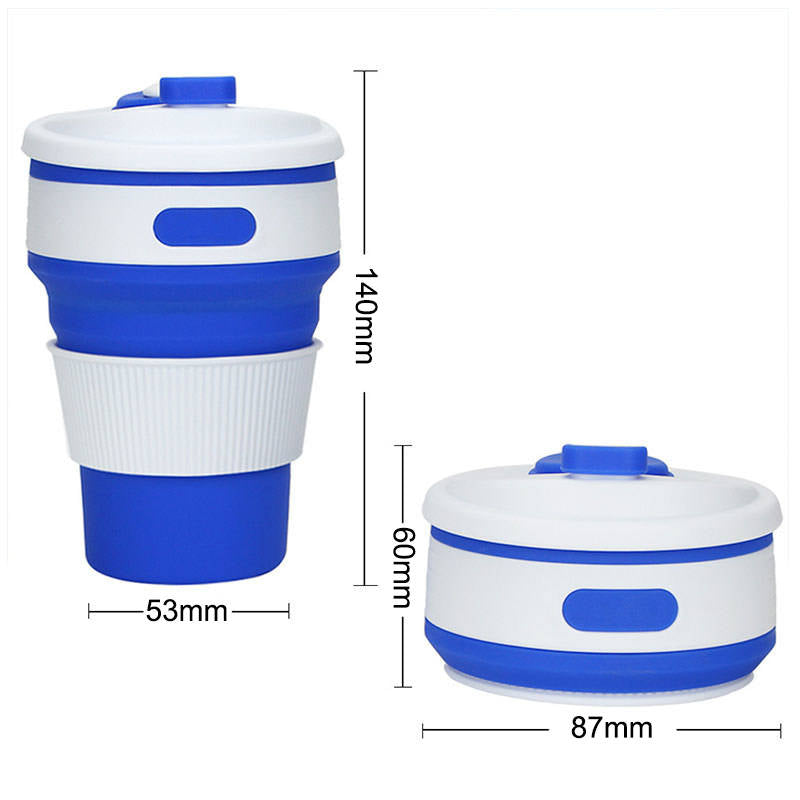 2 Pack 350ml Silicone Collapsible Travel Mug with Lid-Gray Blue