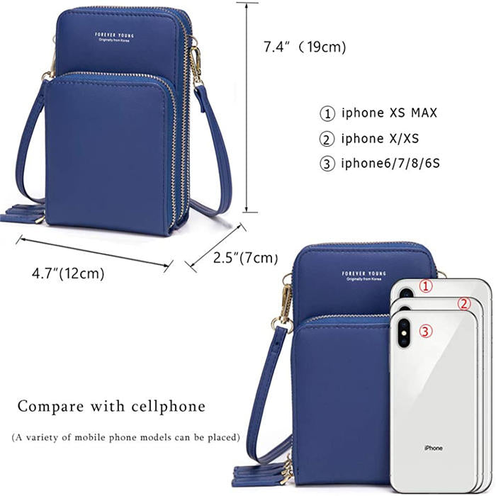 Crossbody Phone Bag for Women Small Shoulder Bag Cell Phone Wallet Purses and Handbags with 14 Credit Card Slots-Darkblue