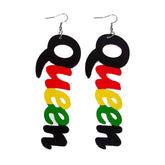 Queen Wood Dangle Pierced Earrings-Colorful