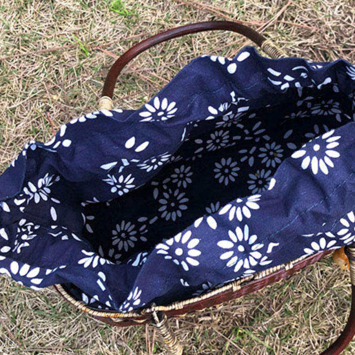 Retro Weave Womens Bamboo Handbag Handmade Large Tote Bag Wicker Basket Bag-White Flower