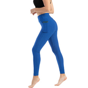 Womens Leggings Ruched Butt Lifting Stretchy Tights with Pockets-Royal Blue