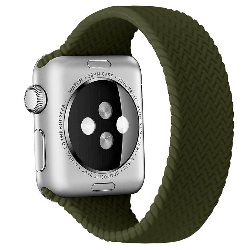 Soft Silicone Solo Loop Braided Wristbands Replacement Strap for iWatch Series SE/6/5/4/3/2/1-OliveGreen