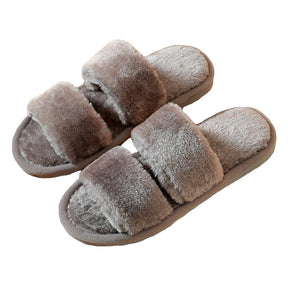 Womens Fuzzy Slippers Open Toe Cozy Memory Foam Sandals-Parallel Grey