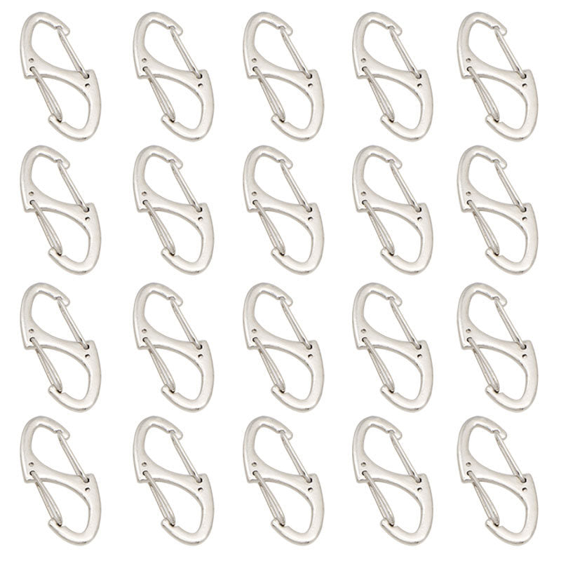 20 Pcs Upgraded Small Carabiner Clip Dual Wire Gate Snap Hook Keychain-Silver