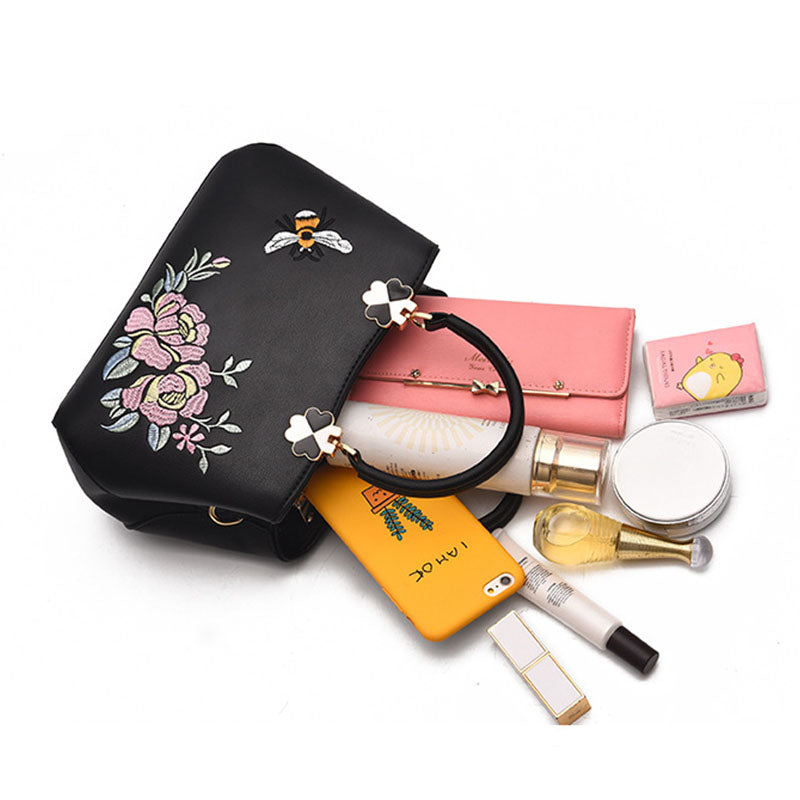 Women Satchel Bags Crossbody Embroidery Handbags-Purple