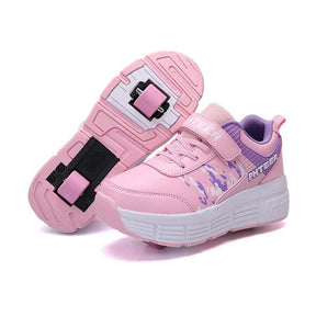 Childrens Roller Skate Shoes Sneaker with Double Wheel-918 Pink