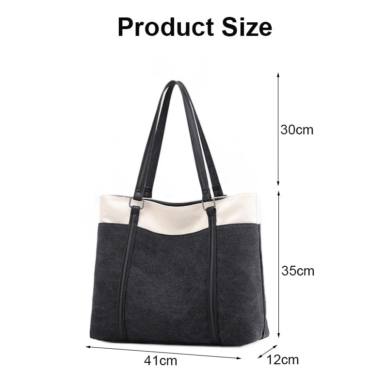 Womens Canvas Shoulder Bag Simple High Capacity Totes for Work Travel-Black