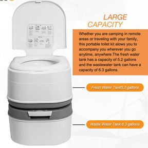 24L Portable Toilet with Water Pump Flushing for Camping