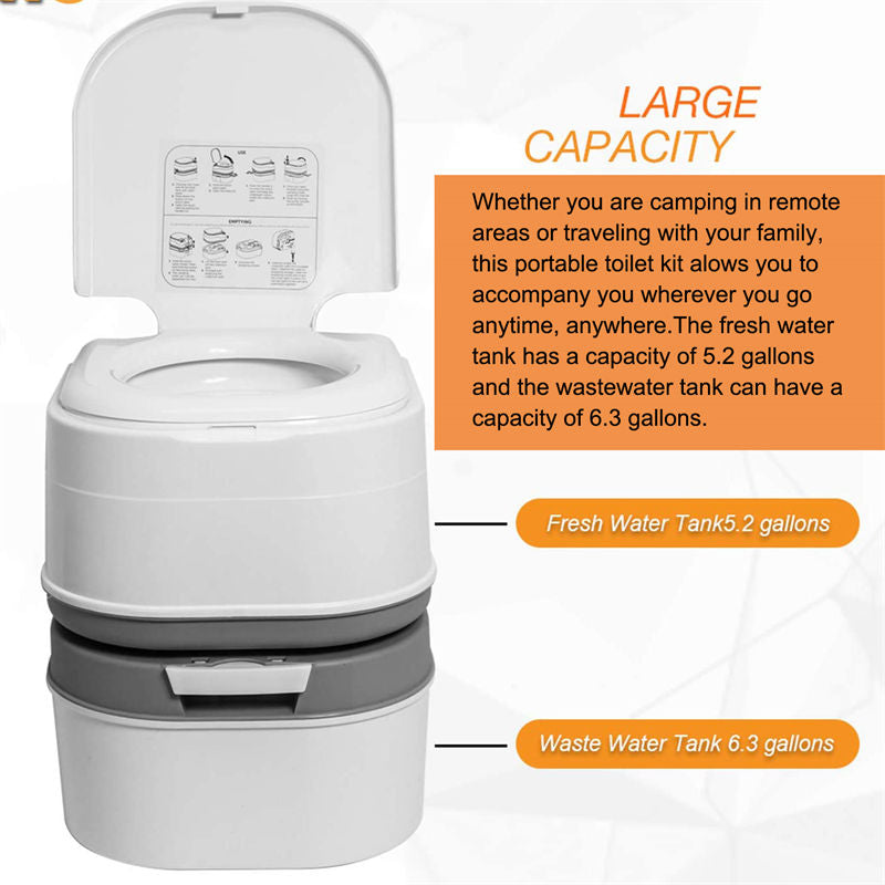 24L Portable Toilet with Water Pump Flushing for Camping