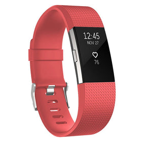 Replacement Strap For Fitbit Charge 2 Silicone Adjustable Sports Wristband-Orange Red