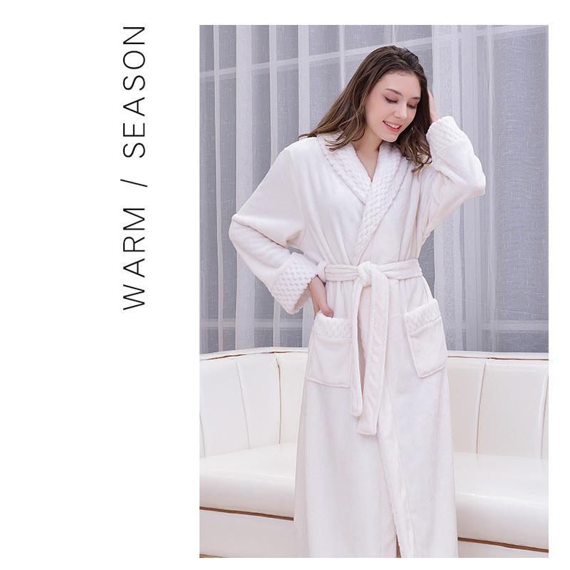 Warm Soft Plush Robe with Pockets for Unisex-White