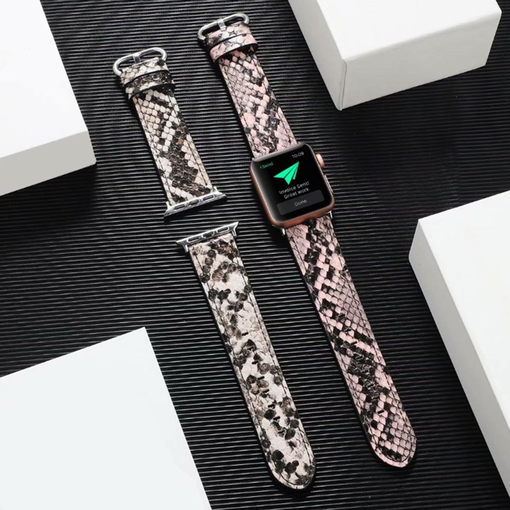 Snakeskin Pattern PU Leather Watch Band Microfiber Design For Apple Watch SE/6/5/4/3/2/1(Pink)