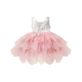 Little Girl Lace Flower Tutu Dress Backless Wedding Flower Girl Dress-Pink
