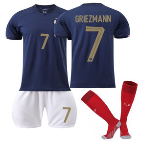 France Home Jersey 2022-23 GRIEZMANN #7 Soccer JerseyKids Adult 3-Pieces Jersey Kits