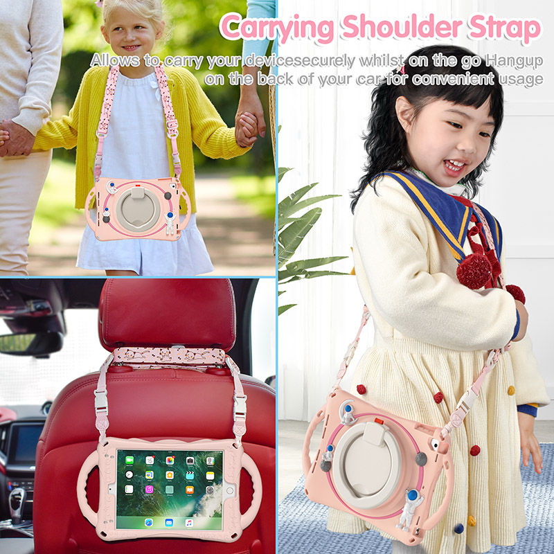 iPad Case Shockproof Case With Handle Stand Shoulder Strap for iPad 9.7 2018/2017/Pro9.7/Air2/Air-Pink