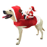 Dog Christmas Costume Santa Claus Riding Pet Cosplay Clothes-Red