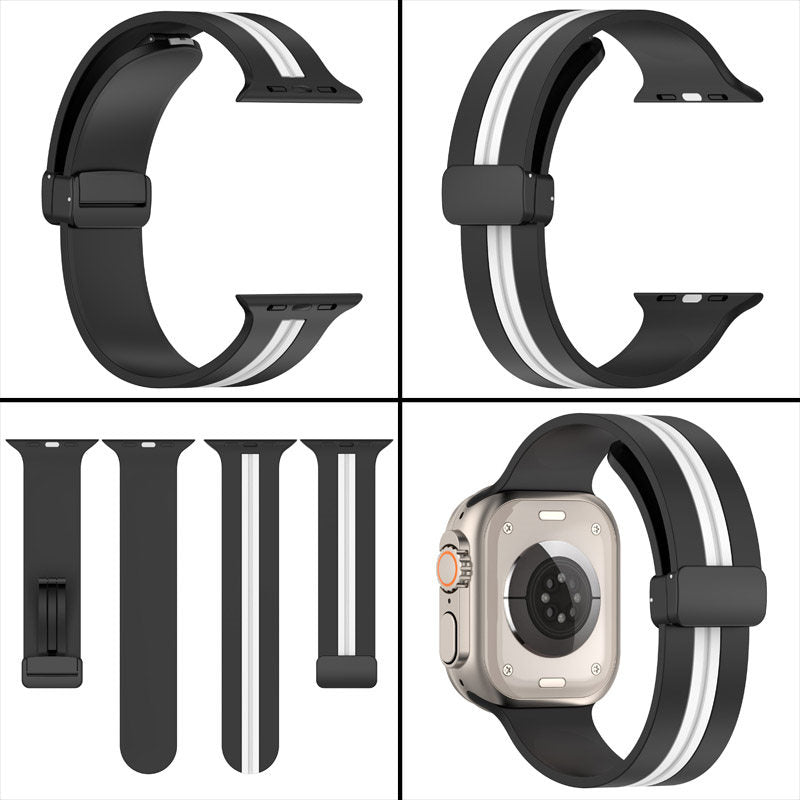 Silicone Bicolor Band with Magnetic Folding Buckle for Apple Watch-4