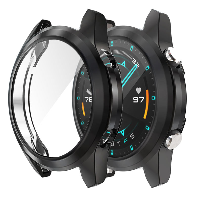 TPU Screen Protector Case For Huawei Watch GT2 42mm&46mm with HD Tempered Glass-Black