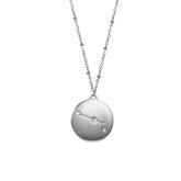 12 Constellation Coin Disc Silver Necklace Engraving Astrology Pendant-Aries