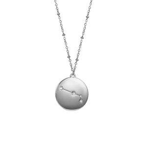 12 Constellation Coin Disc Silver Necklace Engraving Astrology Pendant-Aries