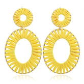 Raffia Tassel Hoop Drop Earrings for Women Girls-Yellow