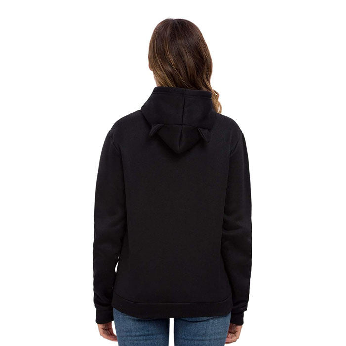 Women Teen Girls Cat Printed Hoodie Sweatshirt Cute Cat Ear Pullover Sweatshirt-Black