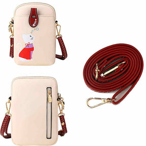 Women PU Crossbody Bag Cute Mobile Wallet-White
