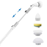 Electric Spin Scrubber Adjustable Long Extension Handle with 4 Replaceable Brush Heads-Grey