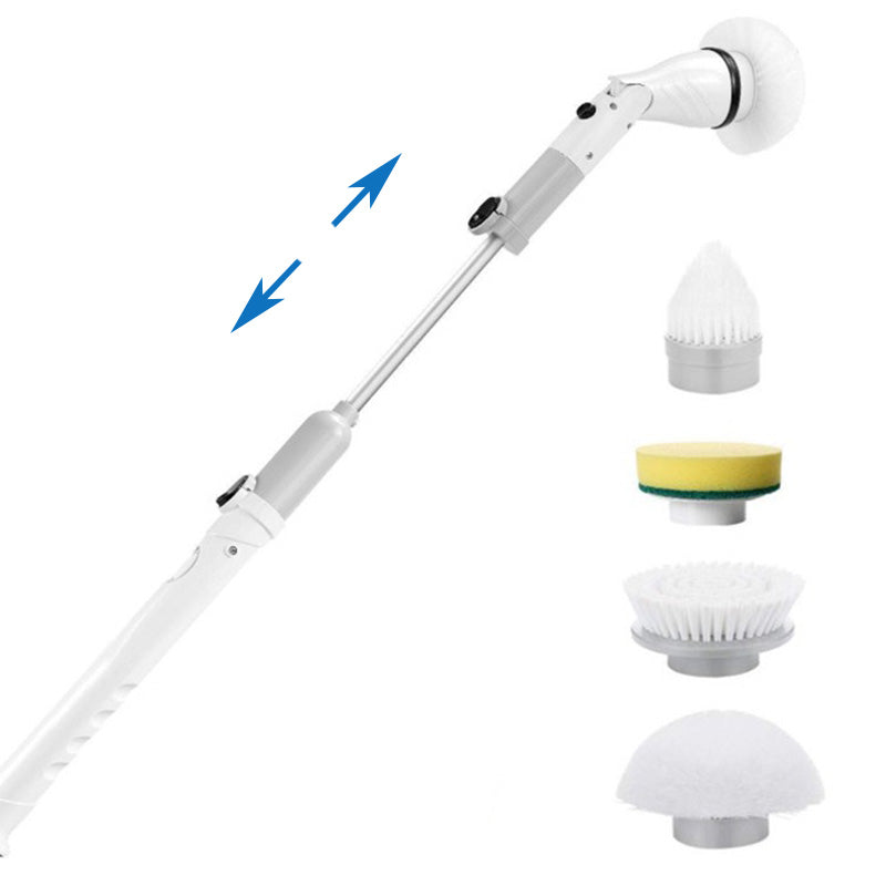 Electric Spin Scrubber Adjustable Long Extension Handle with 4 Replaceable Brush Heads-Grey