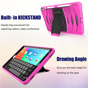Shock Wave Kickstand Case Anti-Fall Protection With Pencil Holder For 10.5inch iPad Air3/iPad Pro10.5-Rose Red